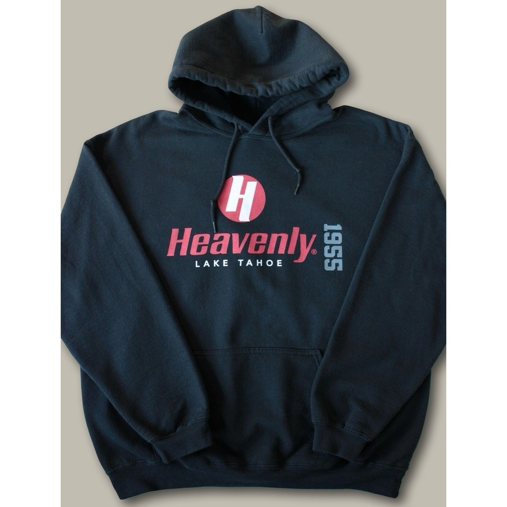 Gildan Heavenly Lake Tahoe 1955 Ski Resort Hoodie Large Black Graphic Sweatshirt - Picture 2 of 6
